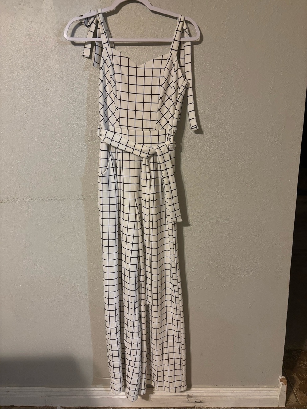 Honey and Rosie White Jumpsuit with Black Grid Print